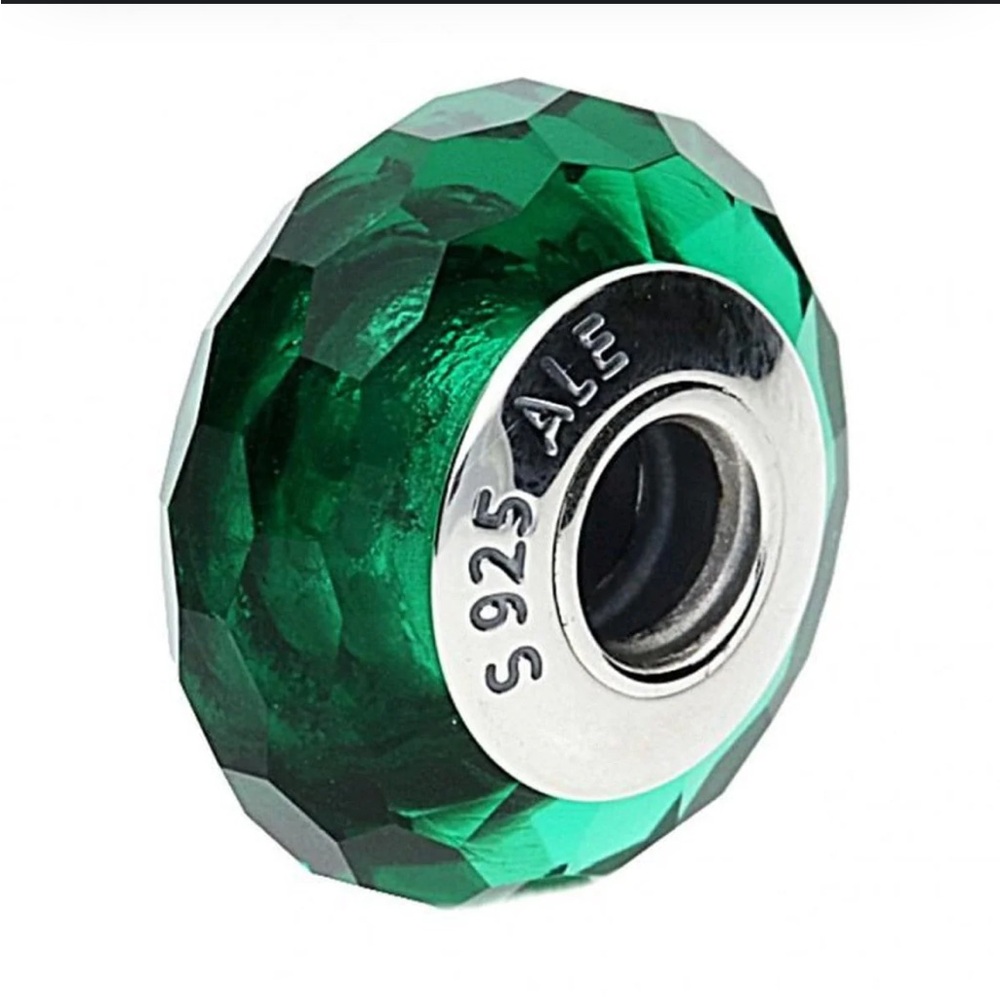 Four Charms: Pink Heart Murano, 2 Emerald green murano, & forever together